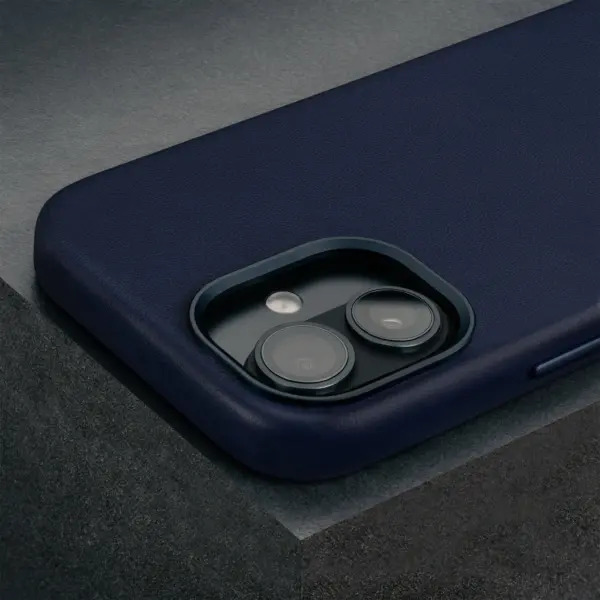 iPhone 16 Schlank Leder Bumper Hülle - Blau – Bild 3