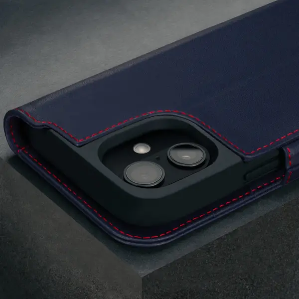 iPhone 16 Lederhülle (mit Standfunktion und MagSafe Laden) - Marineblau – Bild 4