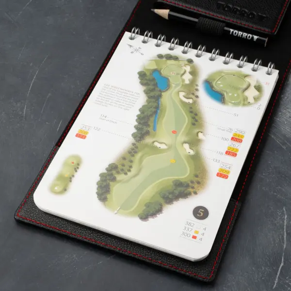 Leder-Golf-Scorecard-Halter und Yardage-Buchcover (PRO Edition) - Schwarz mit Rotem Detail – Bild 4
