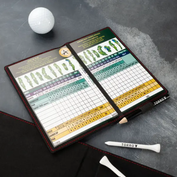 Leder-Golf-Scorecard-Halter und Yardage-Buchcover (PRO Edition) - Schwarz mit Rotem Detail – Bild 3