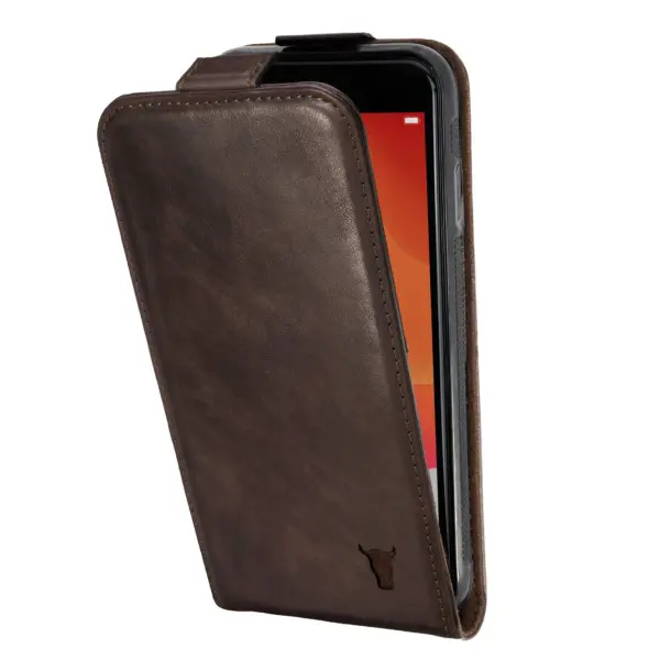 iPhone SE & iPhone 8/7 Leder Flip Hülle - Schwarz mit Rotem Detail – Bild 3