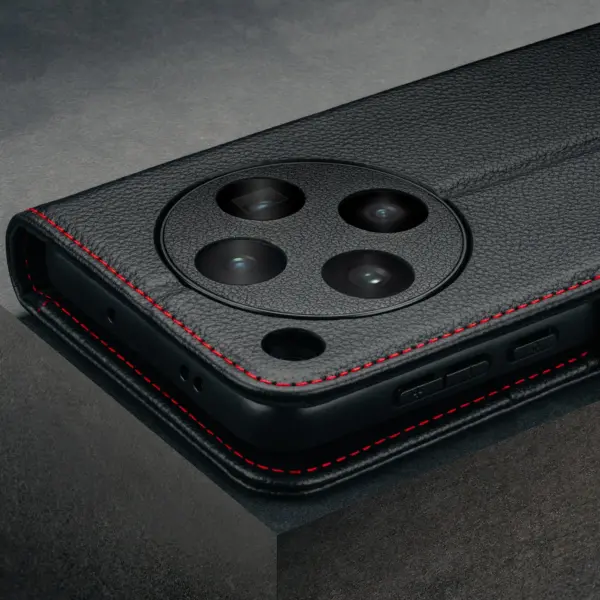 Oppo Find X8 Pro Lederhülle - Schwarz mit Rotem Detail – Bild 4
