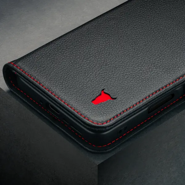 Oppo Find X8 Pro Lederhülle - Schwarz mit Rotem Detail – Bild 5