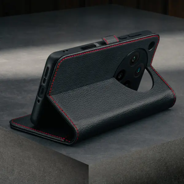 Oppo Find X8 Pro Lederhülle - Schwarz mit Rotem Detail – Bild 2