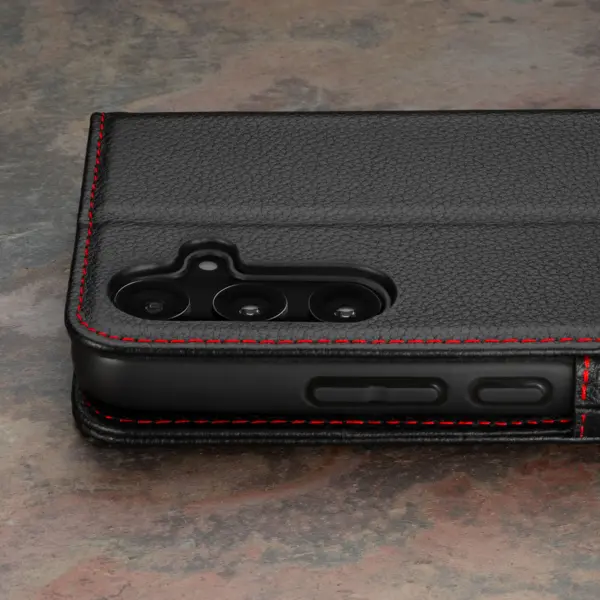 Samsung Galaxy A54 5G Lederhülle (mit Standfunktion) - Schwarz mit Rotem Detail – Bild 4