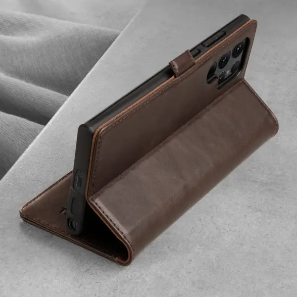 Samsung Galaxy S22 Ultra Lederhülle (mit Standfunktion) - Dunkelbraun – Bild 2