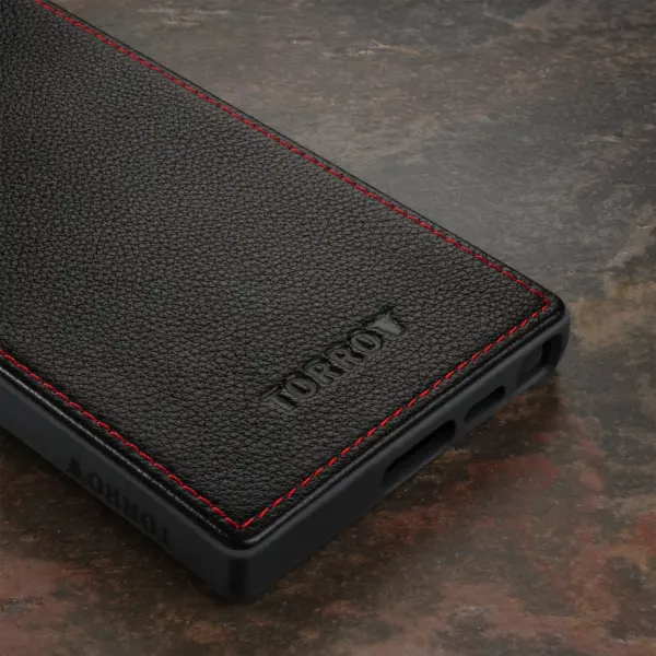 Galaxy S23 Ultra Leder Bumper Hülle - Schwarz mit Rotem Detail – Bild 5
