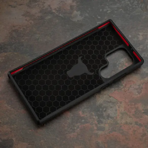Galaxy S23 Ultra Leder Bumper Hülle - Schwarz mit Rotem Detail – Bild 3