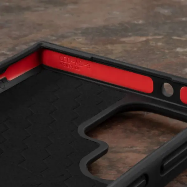 Galaxy S23 Ultra Lederhülle (mit Standfunktion) - Schwarz mit Rotem Detail – Bild 5