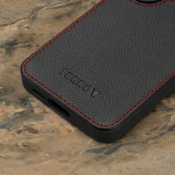 Galaxy S24 Leder Bumper Hülle - Schwarz mit Rotem Detail – Bild 5
