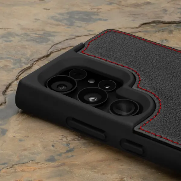 Galaxy S24 Ultra Leder Bumper Hülle - Schwarz mit Rotem Detail – Bild 2