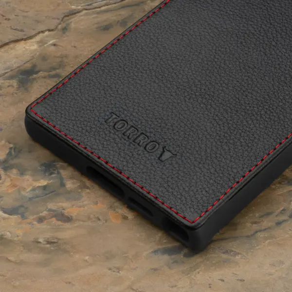 Galaxy S24 Ultra Leder Bumper Hülle - Schwarz mit Rotem Detail – Bild 5