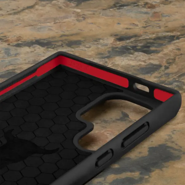 Galaxy S24 Ultra Leder Bumper Hülle - Schwarz mit Rotem Detail – Bild 3