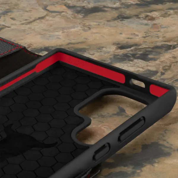 Galaxy S24 Ultra Lederhülle (mit Standfunktion) - Schwarz mit Rotem Detail – Bild 5