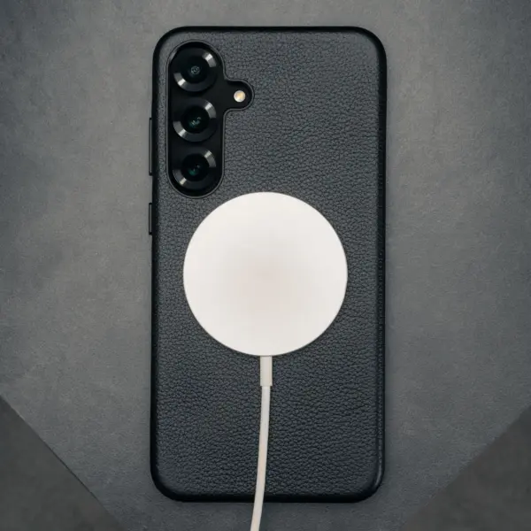 Galaxy S25+ Leder Bumper Hülle (Qi2/MagSafe-Ladekompatibel) - Schwarz – Bild 2