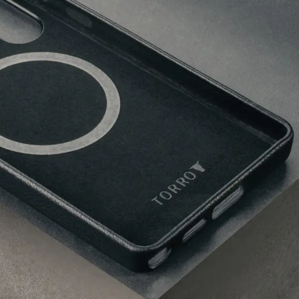 Galaxy S25 Ultra Leder Bumper Hülle (Qi2/MagSafe-Ladekompatibel) - Schwarz – Bild 4