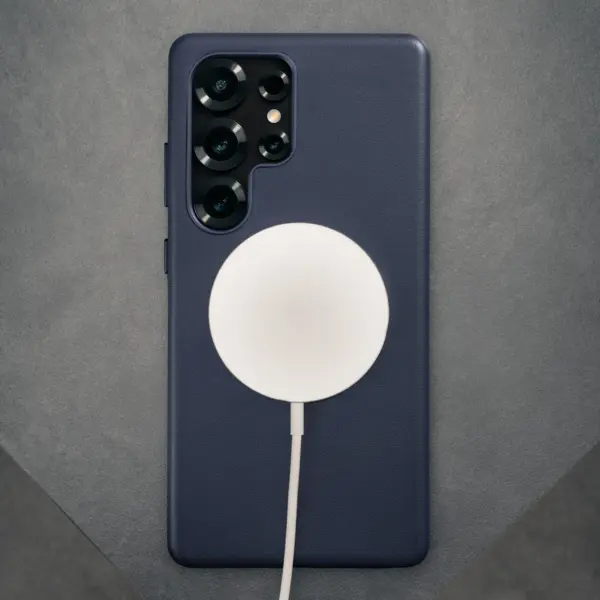 Galaxy S25 Ultra Leder Bumper Hülle (Qi2/MagSafe-Ladekompatibel) - Blau – Bild 2