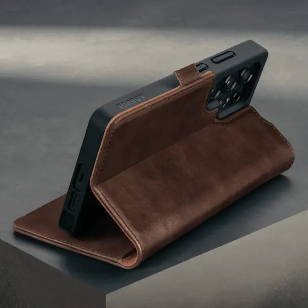 Galaxy S25 Ultra Lederhülle (mit Standfunktion) - Dunkelbraun – Bild 2