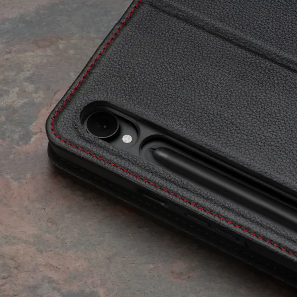 Samsung Galaxy Tab S9 Lederhülle - Schwarz mit Rotem Detail – Bild 5