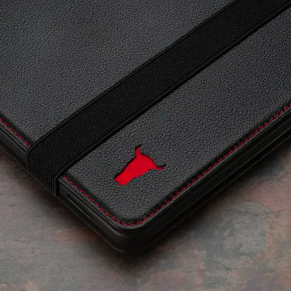 Samsung Galaxy Tab S9+ / Tab S10+ Lederhülle - Schwarz mit Rotem Detail – Bild 4