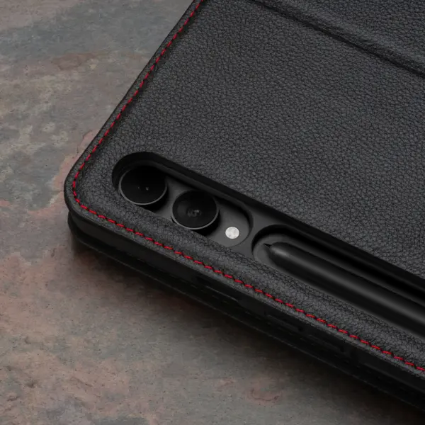 Samsung Galaxy Tab S9 Ultra / Tab S10 Ultra Lederhülle - Schwarz mit Rotem Detail – Bild 5