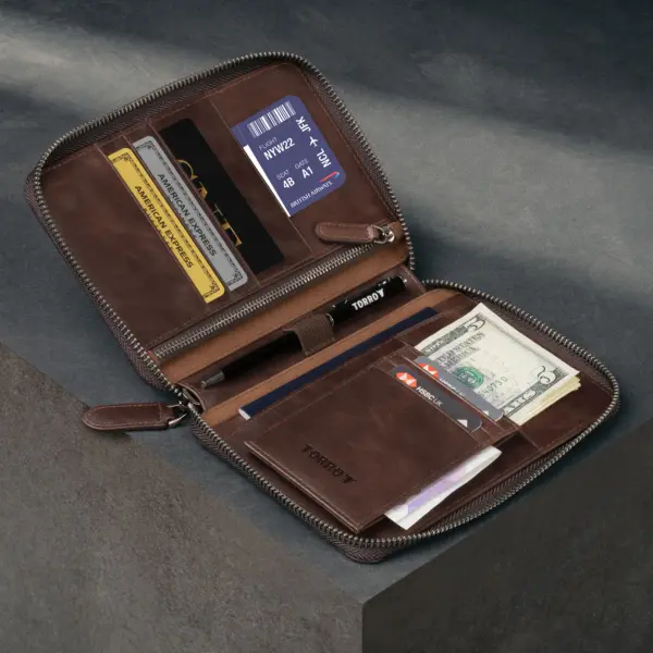 Reisebrieftasche aus Leder - Dunkelbraun – Bild 2