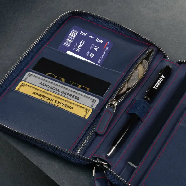 Reisebrieftasche aus Leder - Marineblau – Bild 5