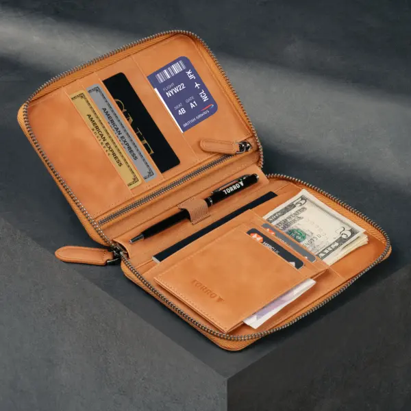Reisebrieftasche aus Leder - Hellbraun – Bild 2