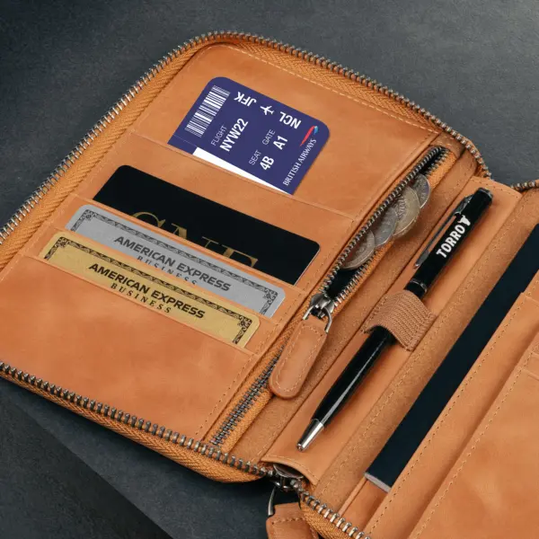 Reisebrieftasche aus Leder - Hellbraun – Bild 5