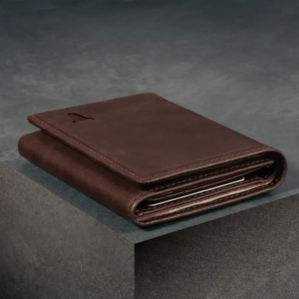 Dreifach faltbare Lederbrieftasche (mit RFID-Schutz) - Dunkelbraun – Bild 5