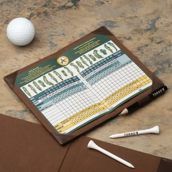 Leder-Golf-Scorecard-Halter und Yardage-Buch-Cover - Dunkelbraun – Bild 3