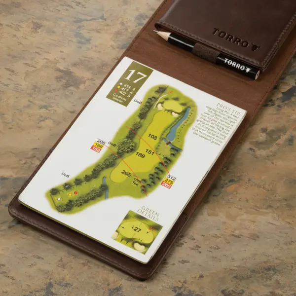 Leder-Golf-Scorecard-Halter und Yardage-Buch-Cover - Dunkelbraun – Bild 4