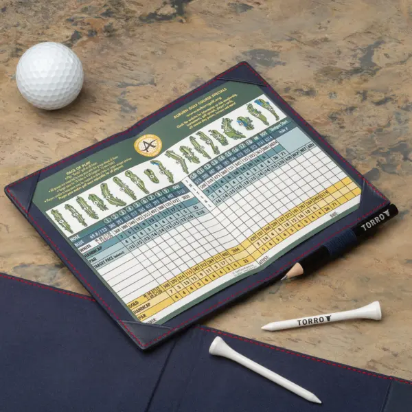 Leder-Golf-Scorecard-Halter und Yardage-Buch-Cover - Marineblau – Bild 3