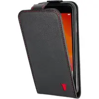 iPhone SE & iPhone 8/7 Leder Flip Hülle - Schwarz mit Rotem Detail