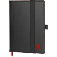 A4 / A5 Leder-Notebook-Cover (mit Notebook-Einsatz) - A4 / Schwarz mit Rotem Detail
