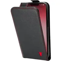 iPhone 13 Leder Flip Hülle (mit MagSafe-Aufladung) - Schwarz mit Rotem Detail
