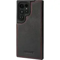 Galaxy S23 Ultra Leder Bumper Hülle - Schwarz mit Rotem Detail