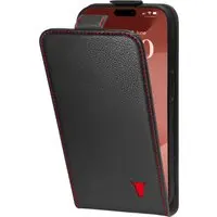 iPhone 15 Pro Leder Flip Hülle - Schwarz mit Rotem Detail