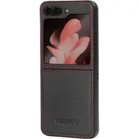 Galaxy Z Flip6 / Z Flip7 FE Lederhúlle - Schwarz mit Rotem Detail