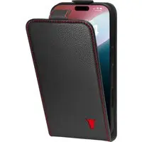 iPhone 16 Pro Max Leder Flip Hülle (MagSafe Laden) - Schwarz mit Rotem Detail