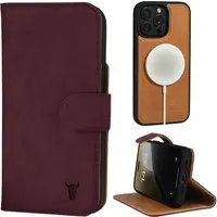 iPhone 15 Pro Nubukleder-Brieftaschenhülle (mit abnehmbarer Abdeckung) - Maroon