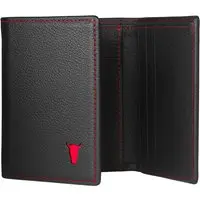 Dreifach faltbare Lederbrieftasche (mit RFID-Schutz) - Schwarz mit Rotem Detail