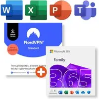 Microsoft 365 Family (Office-Apps inkl. Copilot-KI und 6TB Cloudspeicher) + NordVPN | Download & Produktschlüssel