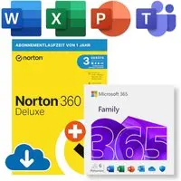 Microsoft 365 Family (Office-Apps inkl. Copilot-KI und 6TB Cloudspeicher) + Norton 360 Deluxe | Download & Produktschlüssel
