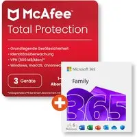 Microsoft 365 Family (Office-Apps inkl. Copilot-KI und 6TB Cloudspeicher) + McAfee Total Protection | Download & Produktschlüssel